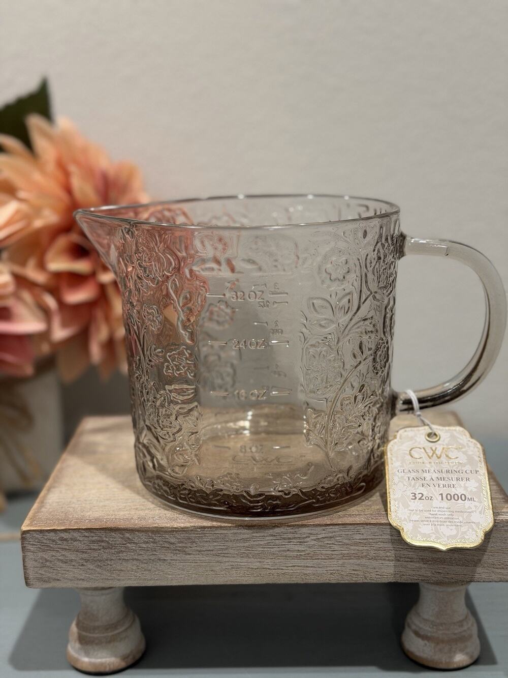 CWC Cook With Color Glass Measuring Cups 32oz ~ 4 Cups CREAM Floral